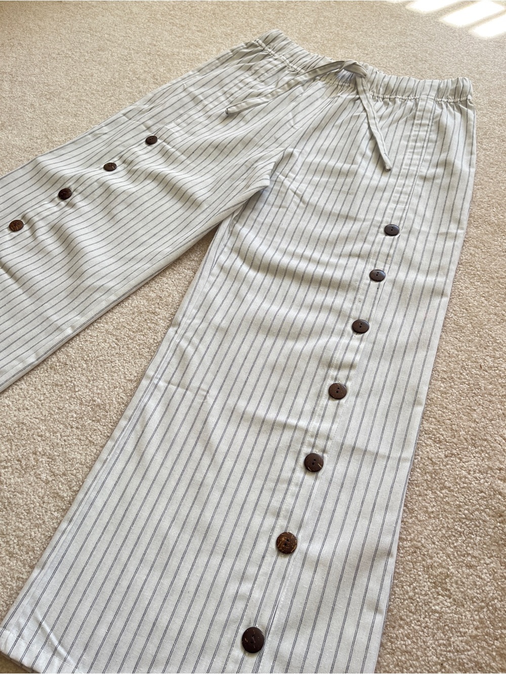 Women's Fresh FX Linen Cotton Wide Leg Pants, Size XL, White Striped Drawstring - Picture 2 of 7